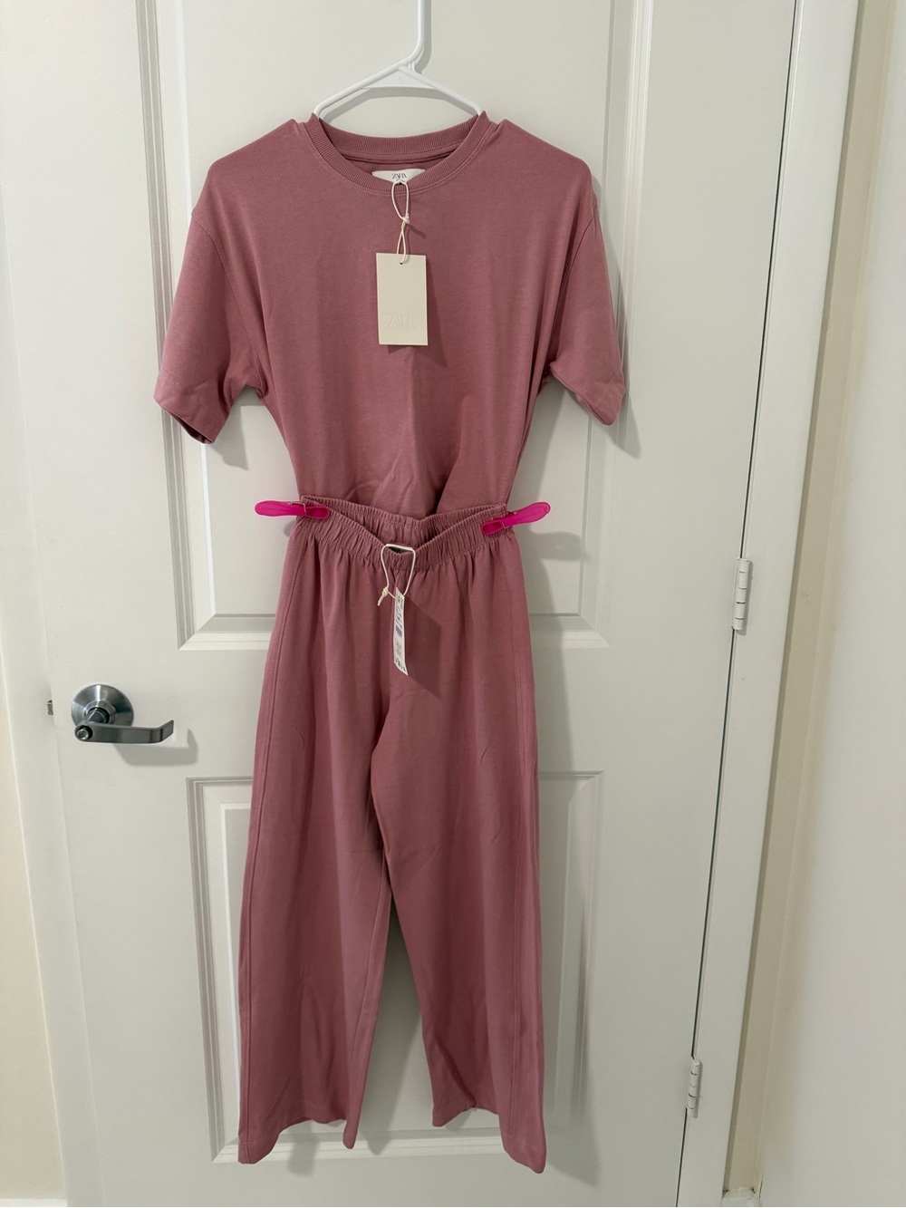 Zara Mauve Short-Sleeve Wide-Leg Jumpsuit